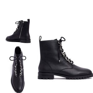 Rebecca Minkoff Leather Janyi Chain Combat Boots Booties Shoes Size 10.5 M Black